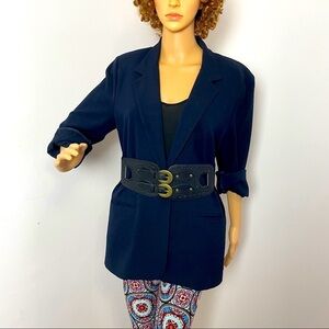 Vintage  Women's Blue Jacket Blazer Size 44 with Shoulder Pads